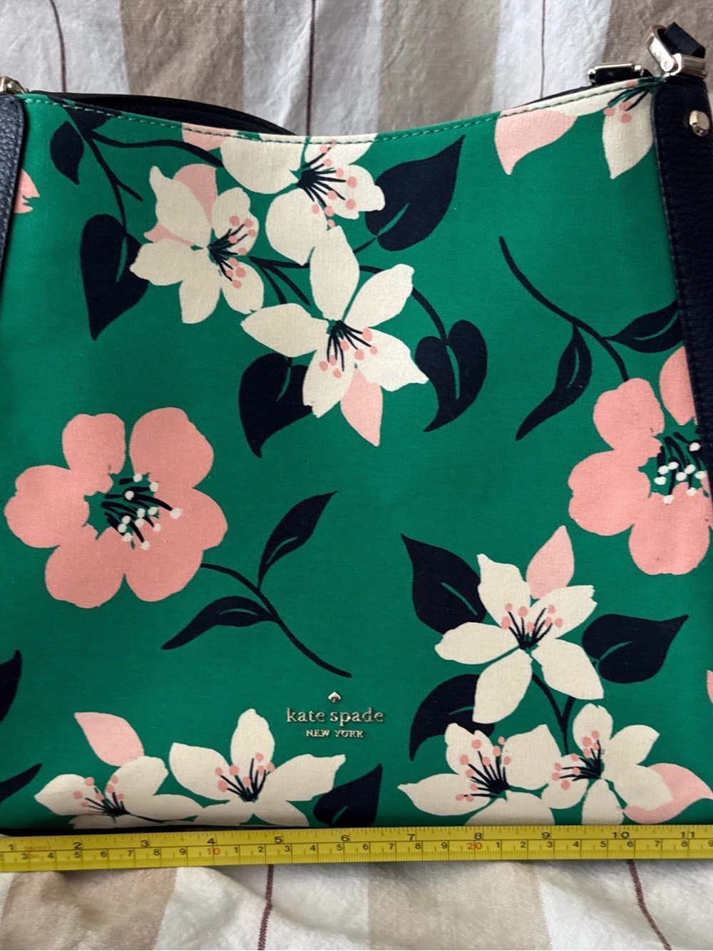 kate spade Green Floral Shoulder Bag with Pink & Cream Blooms